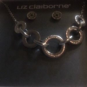 Liz Claiborne silver post earrings and necklace